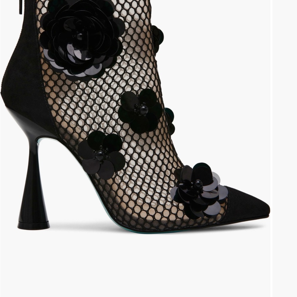 Betsey Johnson Black Floral Mesh Pointed Booties - Picture 3 of 8